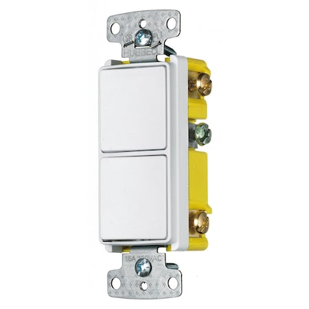 Hubbell Wiring Device-Kellems Switches and Lighting Controls, Combination Devices, Residential Grade, Decorator Series, 2) Three Way Rockers, 15A 120V AC, Side Wired, White RCD303W